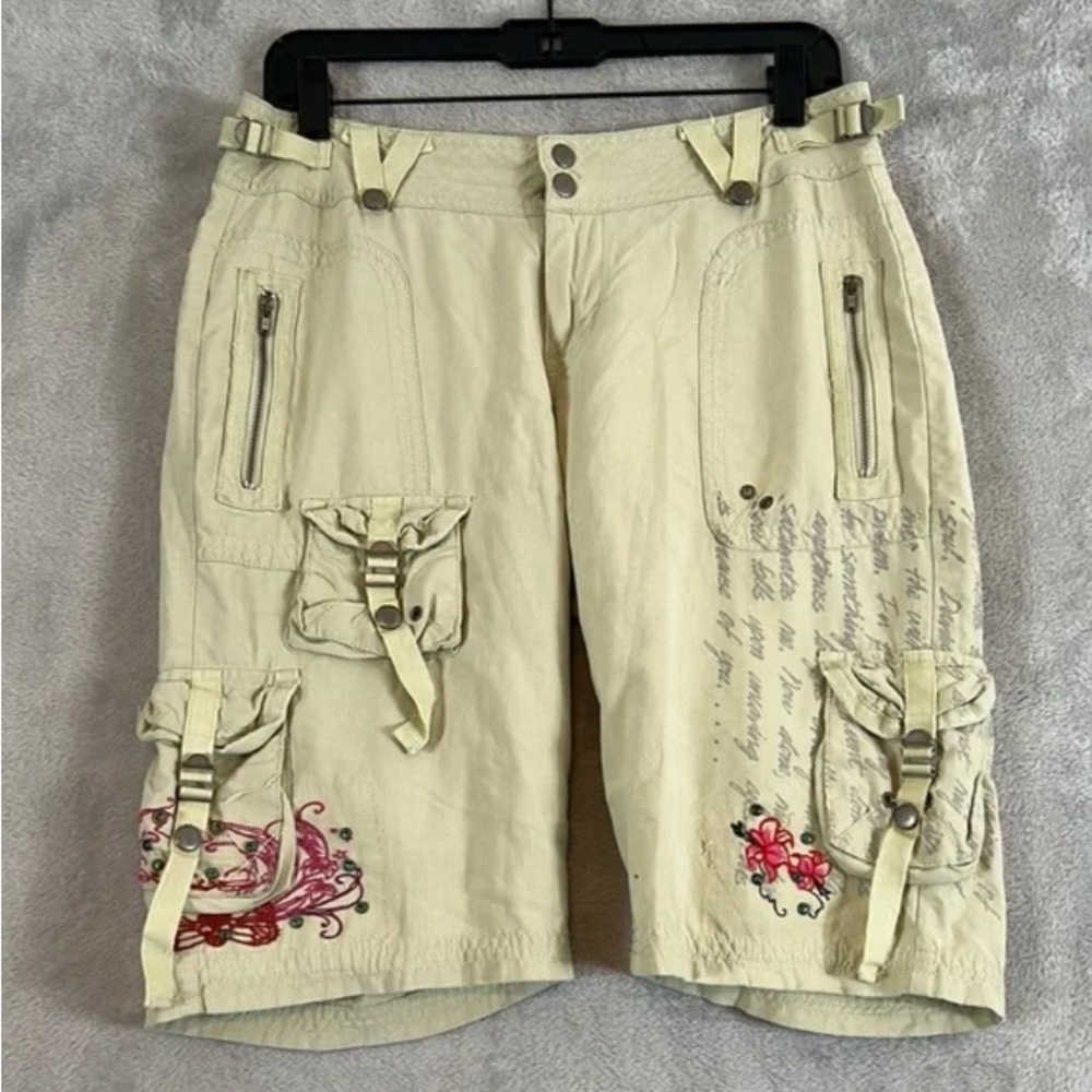 DA NANG Y2K baggy silk Cargo Embroidered Bermuda shorts size S